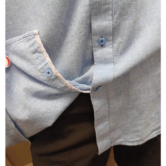 Daniel  Hechter Linen Blend Blue Short Sleeve Dress Shirt Size 2X - Picture 5 of 10